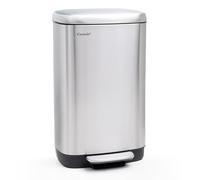 Crystals 30L Rectangular Slim Pedal Bin with Soft Close Lid - Compact Waste Bins for Bathroom, Kitchen, Toilet or Office - Hands-Free Rubbish Bin with Removable Inner Bucket, Modern Design (Silver)