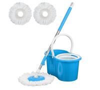 Crystals 360 Rotating Spin Mop And Bucket Set Magic Floor Cleaner With 2 Microfibre Mop Heads Blue