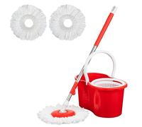 Crystals 360° Spin Floor Mop and Bucket Set - Microfibre Mop with Bucket and Wringer System - 2 Mop Heads - Spin Mop for Home Cleaning - Floor Cleaning Mop Set for Tile, Wood, and Marble Floors - Red