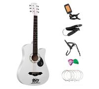 Crystals 38” Classical Acoustic Guitar, Full pack Size 4/4 with Accessories 6 Strings Guitar Stand, Portable Guitar Plectrums, Guitar Tuner, Bag & Strap (White Guitar Only)
