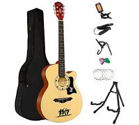 Crystals 38” Classical Acoustic Guitar, Full pack Size 4/4 with Accessories 6 Strings Guitar Stand, Portable Guitar Plectrums, Guitar Tuner, Bag & Strap (Wood Guitar With Stand)