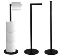 Crystals 3L Stainless Steel Pedal Bin & Free Standing Toilet Roll Holder - 2-in-1 Bathroom Set with Soft Close Lid & Storage for Up to 5 Rolls - No Drilling Required (Black Toilet Roll Holder)