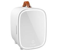 Crystals 4/10/15L Litre Mini Fridge, Table Top Small Fridge Cooler & Warmer for Car Bedrooms Desk Office, 12V DC - 220 AC, Mini Fridge for Bedrooms (LED Mirror [Design: 2] - WHITE, 4L Lights)