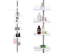 Crystals 4-Tier Corner Shower Caddy - Adjustable 95-300cm Telescopic Bathroom Storage Organizer, Space-Saving Corner Shelf with Durable Design for Toiletries, Shampoo & Accessories (Silver/White)