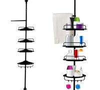Crystals 4-Tier Corner Shower Caddy - Adjustable Telescopic Bathroom Organizer, 95-300 cm Extendable Shower Shelf for Bathroom Storage, Rust-Resistant Space-Saving Shover Rack (BLACK)