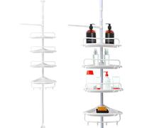 Crystals 4-Tier Telescopic Corner Shower Caddy - Adjustable 95-300cm Bathroom Storage Organiser with Rust-Resistant Shelves - Space-Saving Rack for Toiletries, Shampoo & Accessories (White)