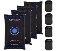 Crystals 4 x 1KG Reusable Car Dehumidifier Bags - Heavy Duty Moisture Absorber for Car/Van, Caravan & Home, Damp Condensation Trap with Anti-Slip Pads, Keeps Windscreens Clear, Prevents Odours-Black