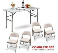 Crystals 4Ft Catering Camping Heavy Duty Folding Trestle Table With 4 Chairs Picnic Bbq Party