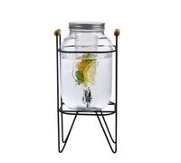 Crystals 4L Glass Vintage Beverage Drinks Dispenser On Metal Stand Cocktail Jar With Tap