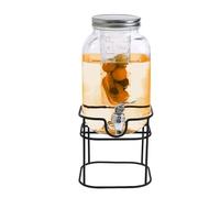 Crystals 4L Glass Water Drinks Dispenser with Tap - Wide Mouth Beverage & Juice Server with Metal Stand and Wire Handle, Leak-Proof Vintage Style Drink Jar for Parties, Events & Home Use