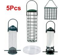Crystals 5 Piece Hanging Wild Bird Feeder Set Peanut Seed Fatball Suet Feeders With Free Dish 30Cm
