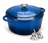 Crystals 6.6L Enamelled Cast Iron Dutch Oven with Lid - 28cm Round Casserole Dish, Non-Stick Stock Pot for Slow Cooking, Braising, Roasting, Baking Bread, Includes Cookbook & Cotton Potholders