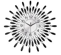 Crystals 60cm Large Metal Wall Clock - Luxury Sunburst Design, Handcrafted Diamante Beaded Clock for Living Room, Modern Decorative Wall Clock for Home & Office (Black)