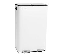 Crystals 60L Dual Compartment Recycling Pedal Bin - Stainless Steel 2-in-1 Kitchen Rubbish & Recycling Bin with Soft Close Lids, Removable Buckets & Hands-Free Foot Pedal - Non-Slip Base (White)