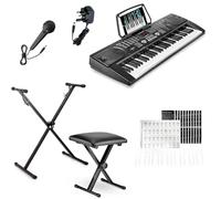 Crystals 61-Key Digital Keyboard Piano Set for Beginners with Adjustable Keyboard Stand, Padded Piano Stool & Microphone - LCD Display, 128 Timbres & Rhythms, Record Mode, Headphone Jack - Black