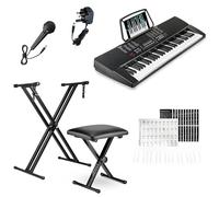 Crystals 61-Key Digital Piano Keyboard with Adjustable Stool & Double Braced X-Frame Stand - Beginner Electric Piano Keyboard for Learning with 24 Demo Songs, 255 Rhythms & Timbers, LED Display