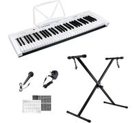 Crystals 61 Keys Electronic Music Keyboard Piano with Single Braced Keyboard Piano Stand, Portable Music Digital Piano with Built-in Speaker & Microphone, MP3 Workstation Music Instrument Adults/Kids