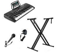 Crystals® 61 Keys Electronic Teaching Keyboard Digital Music Piano Instrument & Microphone with Keyboard Stand - Black (With Double Braced Stand)