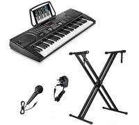 Crystals® 61 Keys Teaching Type Electronic Keyboard Digital Music Instrument Piano & Microphone with Keyboard Stand - Black (With Double Braced Stand)