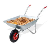 Crystals 65L/100KG Wheelbarrow - Galvanised Steel Garden Cart with Pneumatic Tyre for Home & Garden Heavy Duty Leaf Picker Grabber -Gathering Leaves & Grass Cuttings (Wheelbarrow Only)