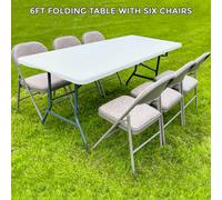 Crystals 6Ft Heavy Duty Folding Trestle Table With 6 Chairs Catering, Camping, Picnic & Bbq Party"