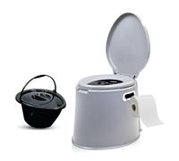 Crystals 6L Large Lightweight Grey Portable Compact Travel Camping Toilet with Washable Basket and Toilet Roll Holder, Grey