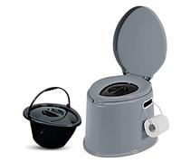 Crystals 6L Large Lightweight Portable Camping Toilet Seat with Washable Bucket, Roll Holder - Compact Portable Toilet for Travel, Festivals & Fishing (Grey Toilet Seat)