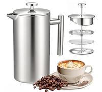 Crystals 800ml Stainless Steel French Press Coffee Maker, Double Wall Insulated Coffee Press, Coffee & Tea Plunger with Fine Mesh Filter, Metal Cafetiere for Home, Office, Camping, Brews Up to 6 Cups