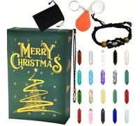Crystals Advent Calendar 2024,24 Days Healing Stones Kit with Crystal Necklace Holder,Bracelet Holder,Magnifier and Storage Bag,Xmas Countdown Gifts for Girls Boys Kids