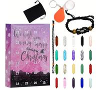 Crystals Advent Calendar 2024,24 Days Healing Stones Kit with Crystal Necklace Holder,Bracelet Holder,Magnifier and Storage Bag,Xmas Countdown Gifts for Girls Boys Kids