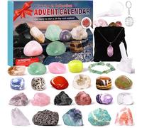 Crystals Advent Calendar 2024 for Kids Christmas Countdown Calendar 24 pcs Collection Rocks And Minerals for Explore Learning Collection Gifts for Girls Boys Geology Enthusiasts