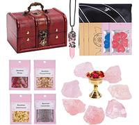 Crystals and Healing Stones for Attract Love, 28 Pcs Rose Quartz Crystals Kit, Chakra Self Love Healing Crystal with Gift Wooden Box for Wicca Beginners Reiki Yoga Meditation (28 PCS)