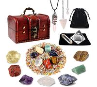 Crystals and Healing Stones Set: 7pcs Raw Chakra Stones, Clear Quartz Crystal Pyramid, Rose Quartz Crystal Necklace, and Hxagonal Column, Gifts for Beginners Reiki Yoga Meditation
