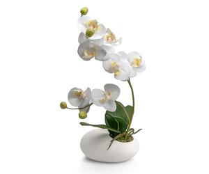 Crystals Artificial Orchid Flower in Pot - Realistic Faux Orchid Plant Decoration for Home, Office, or Event - Elegant White Floral Display - No Maintenance Required (Design 3)