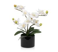Crystals Artificial Plant Fake Silk Orchid Flower Potted Home Garden Decor in White Crystals White