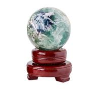 Crystals Ball, Feather Fluorite Crystal with Wooden Stand Magic Sphere for Divination Yoga FengShui Decoration,7~8cm Gemstone Stone
