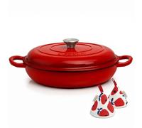 Crystals Cast Iron Round Casserole Dish with Lid, 26 cm / 28 cm Stock Pot, Enameled Cast Iron Dutch Oven, Cooking Pot for Induction, Gas & Oven, Stew, Soup, Bread & Roasting (Cherry Red, 31cm)