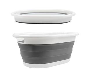Crystals Collapsible Plastic Laundry Basket - Foldable Pop-Up Storage Container/Organizer - Portable Washing Tub - Space Saving Oval Basket Durable with Easy-Carry Handles, Hamper (Grey)