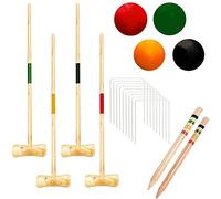 Crystals Croquet Set for 4 Player with 4 Rubber Wooden Mallets, 4 Colored Ball, 2 Wickets, Stakes - Backyard Garden Game for Adults, Family & Friends