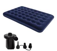 Crystals Double Inflatable Airbed With Electric Pump Flocked Camping Mattress, Blue