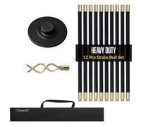 Crystals Drain Rods Set, Drainage Rods for Outside Drain Flexible, 12 Pcs / 9.2M Drain Unblocker with Heavy Duty Rubber Plunger & Double Worm Screw, Drainage Rods for Drain Cleaning with Carry Bag