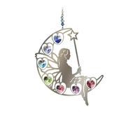Crystals & Dreams Pure Radiance - Large Chrome Motif with Coloured Crystal Hearts - Hanging Sun-Catcher Rainbow Maker Mobile - Handmade with Crystal Pendant (Fairy with Wand Confetti)