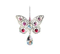 Crystals & Dreams Pure Radiance - Large Chrome Motif with Coloured Crystal Hearts - Hanging Sun-Catcher Rainbow Maker Mobile - Handmade with Crystal Pendant (Butterfly Fuchsia)