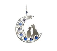 Crystals & Dreams Pure Radiance - Large Chrome Motif with Coloured Crystal Hearts - Hanging Sun-Catcher Rainbow Maker Mobile - Handmade with Crystal Pendant (Two Cats Moonlight)