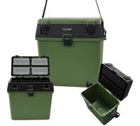 Crystals Fishing Tackle Box Seat with Padded Cushion - Angling Seat Box & Fishing Tackle Storage Organiser with Bait and Lure Compartments | Sea Fishing Accessories | Green/Black (Fishing Tackle Box)
