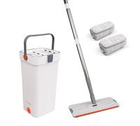 Crystals Floor Mop and Bucket Set with Wringer & Scraper - Easy Flash Speed Mop with 2 Microfibre Washable Pads, Squeeze Flat Mop Bucket for Tile, Wood & Multi-Surface Floor Cleaning Kitchen, Bathroom