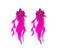 Crystals Flower Drops Earrings with Tassels Fringe, Hot, D