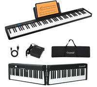 Crystals Foldable 88 Keys Keyboard Piano, MIDI Digital Electric Rechargeable Semi-Weighted Keys Piano Keyboard with Bluetooth, Sustain Pedal, Piano Bag, LCD + Music Sheet Holder - Black