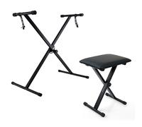 Crystals Foldable Electronic Keyboard Piano With Single/Double Braced X Frame Stand and Stool - Black