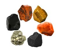 Crystals for Protection Manifestation, Set of 6 Shungite, Pyrite, Black Obsidian, Carnelian, Tiger Eye and Mahogany Obsidian Healing Crystals and Stones